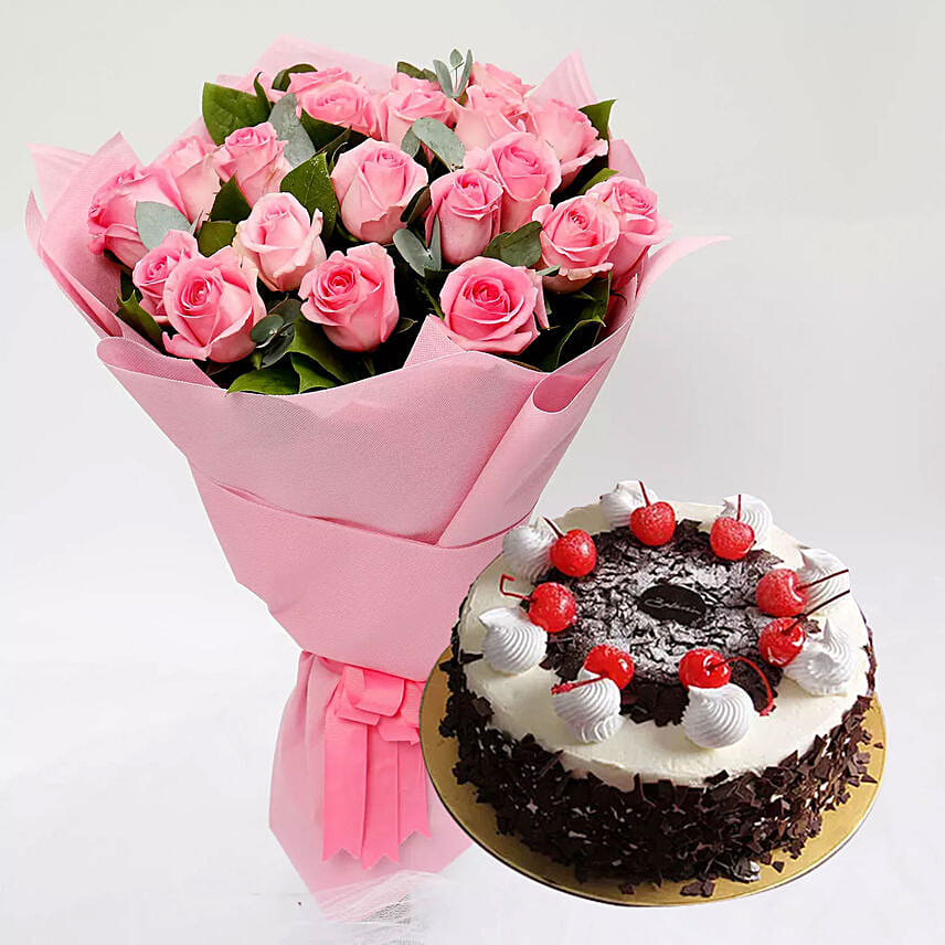 Black Forest Cake and Pink Rose Bouquet: Black Forest Cake 