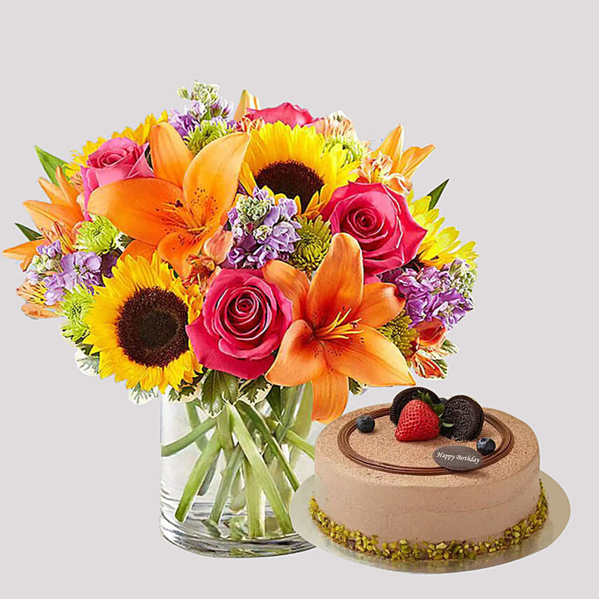 Chocolate Cake and Vivid Floral Vase: Easter Cakes
