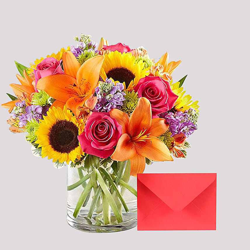 Greeting Card and Vivid Floral Vase: Flowers & Greeting Cards 