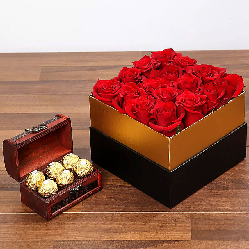 Idyllic Red Roses and Chocolates: Red Flowers