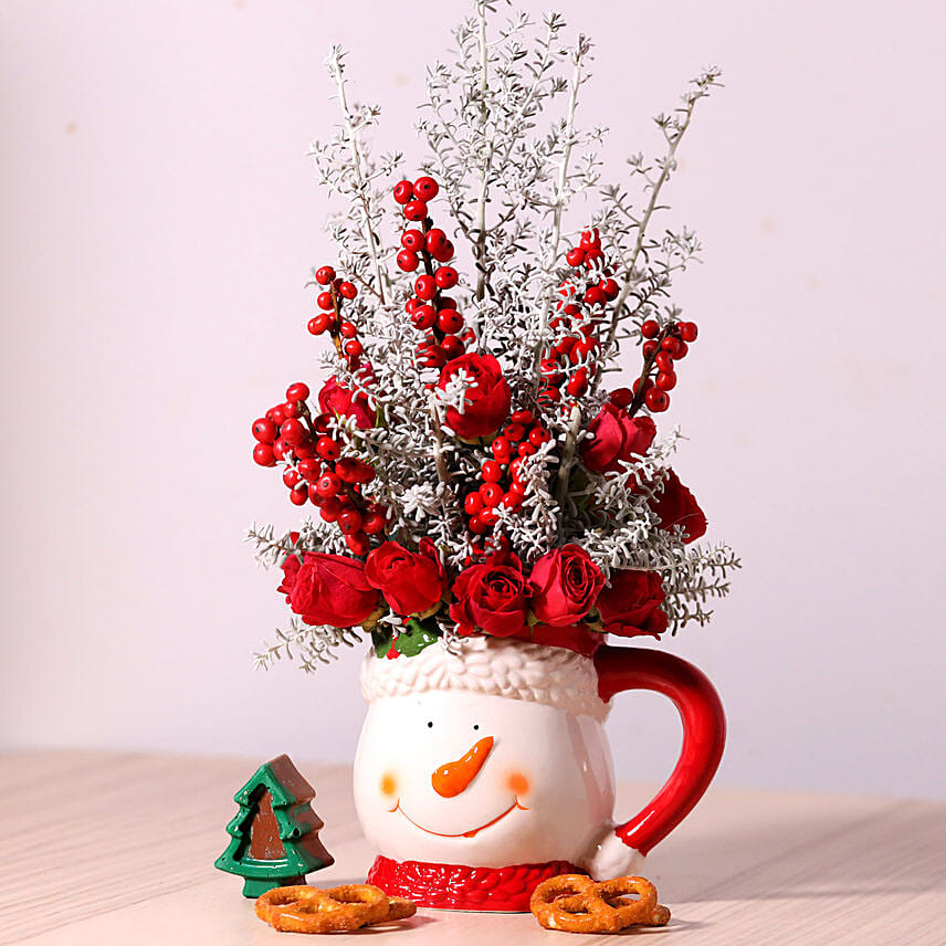 Ceramic Mug Flower Arrangement: Christmas Gift Singapore