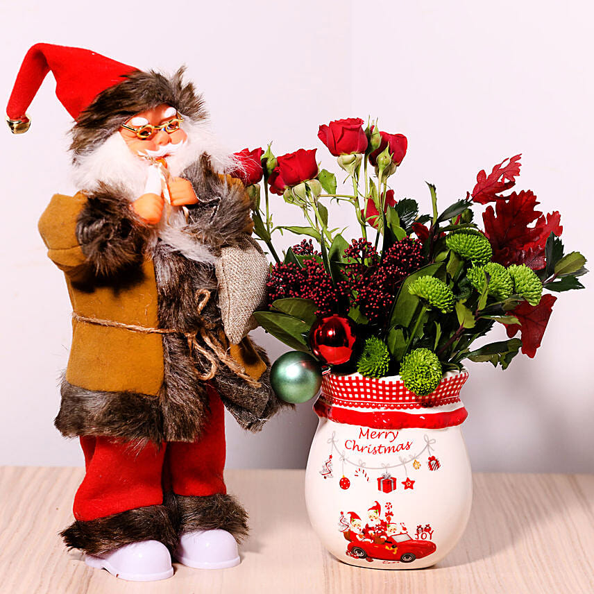 Ceramic Pot Of Xmas Flowers: Christmas Flower Arrangements