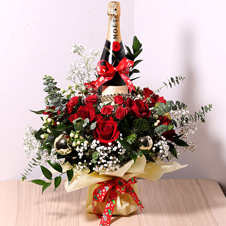 Flower Wrapped Champagne: Christmas Gift Singapore