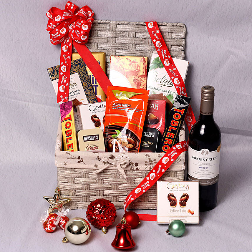 Jacobs Creek Wine And Snack Hamper: Flower Bouquet with Wine