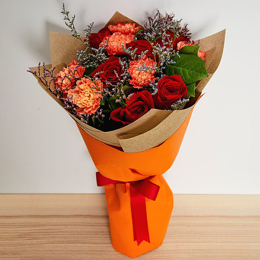 Graceful Roses & Carnations Bouquet: Chinese New Year Flowers