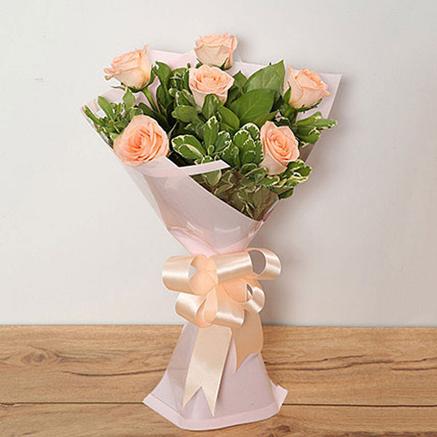Bouquet Of Peach Roses: Congratulations Flowers