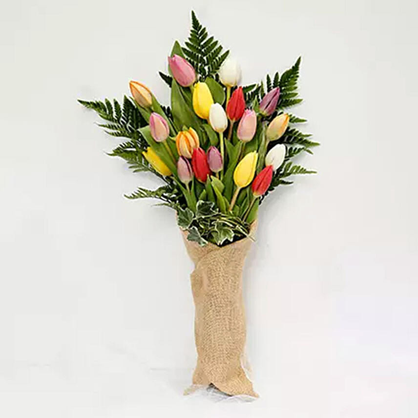 Jute Wrapped 20 Tulips Bouquet: Tulip Bouquet