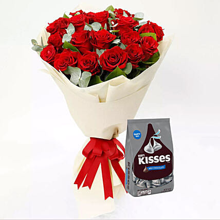 Hersheys Kisses Chocolates and Red Rose Bouquet: Flowers And Chocolates