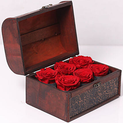 6 Red Forever Roses In Treasure Box: Flower Delivery on Same Day