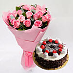 Black Forest Cake and Pink Rose Bouquet