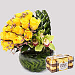 Ferrero Rocher Box and Yellow Rose Grace