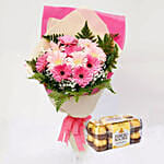 Ferrero Rocher Chocolates and Pink Gerbera Bouquet