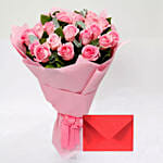 Greeting Card and Pink Rose Bouquet