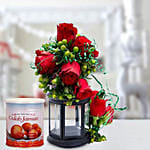 Alluring Roses Arrangement and Gulab Jamun Combo