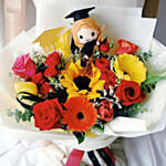 Colorful Flower Bouquet & Graduation Teddy