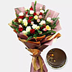 38 Roses Bunch With Chocolate Cake
