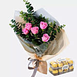 Bunch Of Pink Roses & Ferrero Rocher