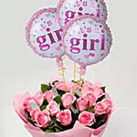Bunch Of Pink Roses With Balloons