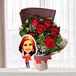 Girl Personalised Caricature & Roses Bouquet