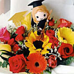 Colorful Flower Bouquet & Graduation Teddy