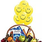 Fruitful Hamper With Smiley Balloons