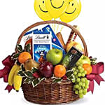 Fruitful Hamper With Smiley Balloons