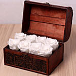 8 White Forever Roses in Treasure Box & Black Forest Cake