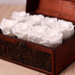 8 White Forever Roses in Treasure Box & Black Forest Cake