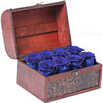 Chocolate Cake & 8 Blue Forever Roses in Treasure Box