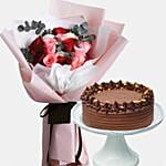 Delightful Roses & Chocolate Brownie Cake
