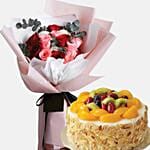 Delightful Roses & Fruit Cake
