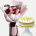 Delightful Roses & Matcha Red Bean Cake
