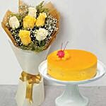 Happy Roses Bouquet & Mango Mousse cake