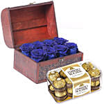 Blue Forever Roses & Ferrero Rocher Combo