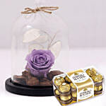 Ferrero Rocher & Forever Rose In Glass Dome- Purple